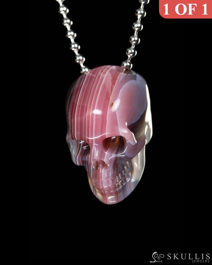 Gem Skull Pendant Necklace of Mozambique Agate Carved Hollow Skull with 925 Silver Chain - 9900091 Skull Pendants