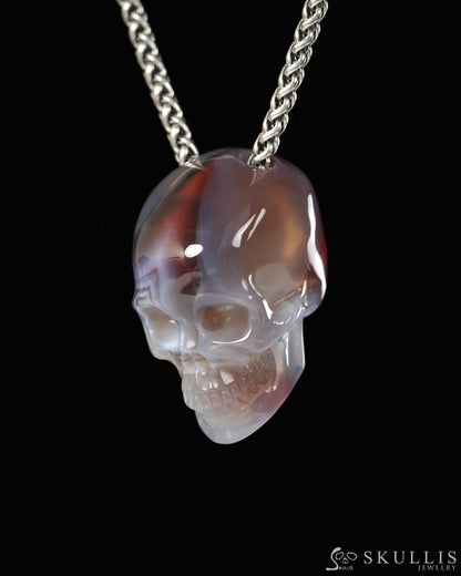 Hollow Essence - Gem Skull Pendant Necklace of Mozambique Agate Carved Hollow Skull - 9900499 - Skull Pendants