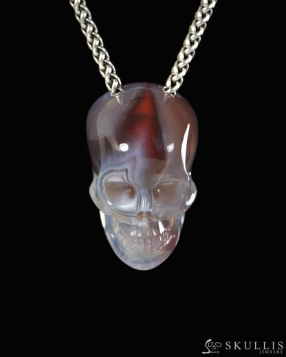 Hollow Essence - Gem Skull Pendant Necklace of Mozambique Agate Carved Hollow Skull - 9900499 - Skull Pendants