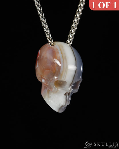Hollow Essence - Gem Skull Pendant Necklace of Mozambique Agate Carved Hollow Skull - 9900500 - Skull Pendants