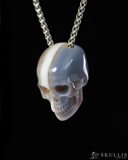Hollow Essence - Gem Skull Pendant Necklace of Mozambique Agate Carved Hollow Skull - 9900500 - Skull Pendants