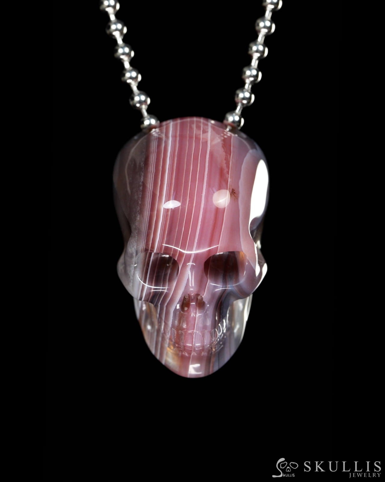 Gem Skull Pendant Necklace of Mozambique Agate Carved Hollow Skull with 925 Silver Chain - 9900091 Skull Pendants
