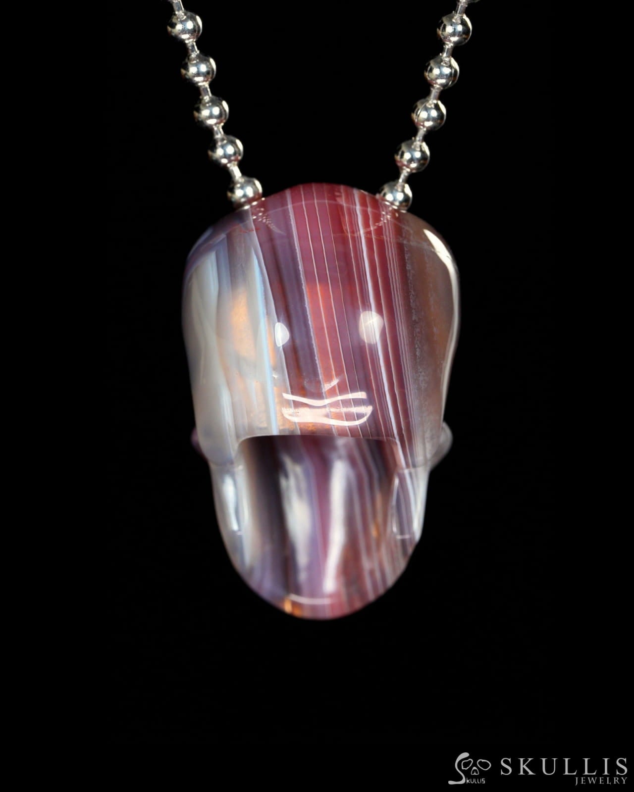 Gem Skull Pendant Necklace of Mozambique Agate Carved Hollow Skull with 925 Silver Chain - 9900091 Skull Pendants