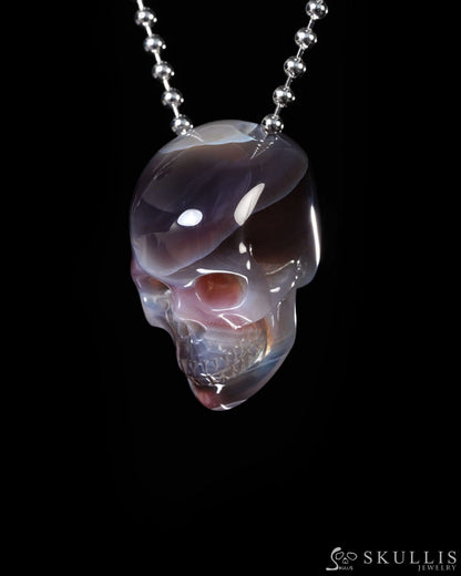 Hollow Essence - Gem Skull Pendant Necklace of Mozambique Agate Carved Hollow Skull - Y9500452 - Skull Pendants