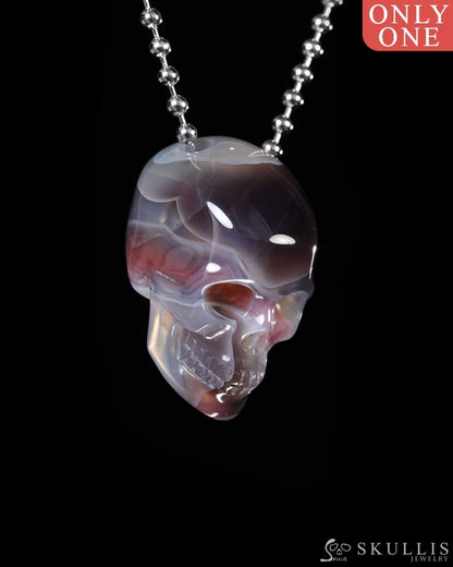 Hollow Essence - Gem Skull Pendant Necklace of Mozambique Agate Carved Hollow Skull - Y9500452 - Skull Pendants