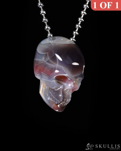 Hollow Essence - Gem Skull Pendant Necklace of Mozambique Agate Carved Hollow Skull - Y9500452 - Skull Pendants