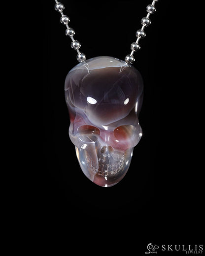Hollow Essence - Gem Skull Pendant Necklace of Mozambique Agate Carved Hollow Skull - Y9500452 - Skull Pendants