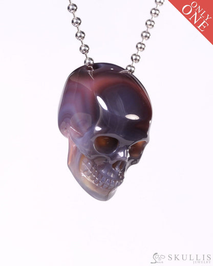Hollow Essence - Gem Skull Pendant Necklace of Mozambique Agate Carved Hollow Skull - Y9500453 - Skull Pendants