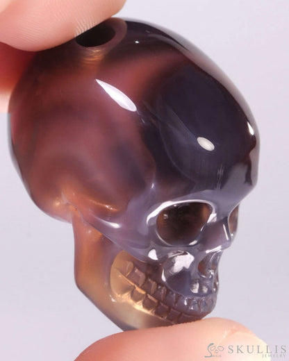 Hollow Essence - Gem Skull Pendant Necklace of Mozambique Agate Carved Hollow Skull - Y9500453 - Skull Pendants