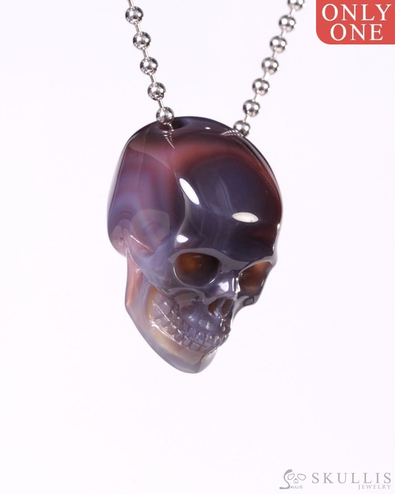 Hollow Essence - Gem Skull Pendant Necklace of Mozambique Agate Carved Hollow Skull - Y9500453 - Skull Pendants