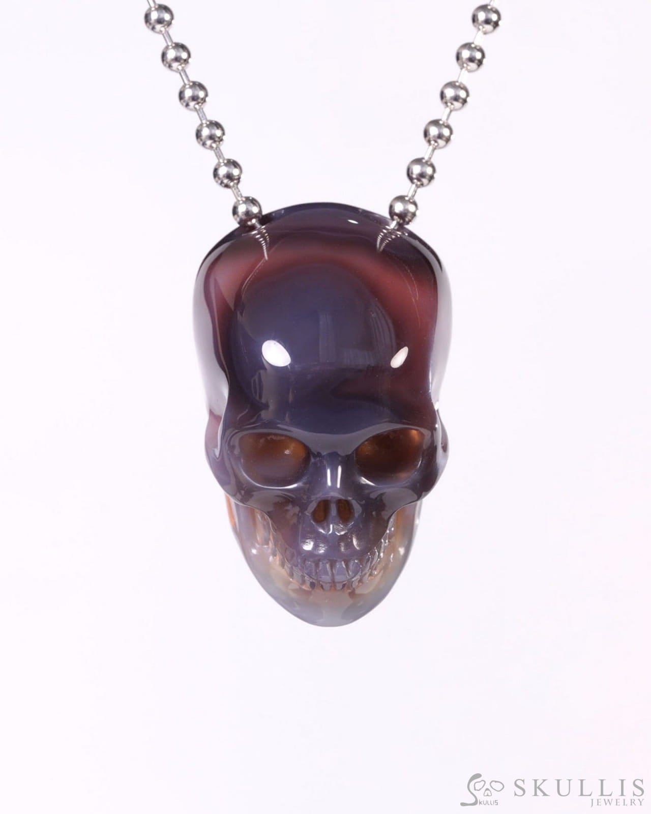 Hollow Essence - Gem Skull Pendant Necklace of Mozambique Agate Carved Hollow Skull - Y9500453 - Skull Pendants