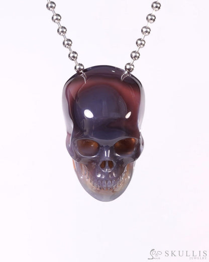 Hollow Essence - Gem Skull Pendant Necklace of Mozambique Agate Carved Hollow Skull - Y9500453 - Skull Pendants