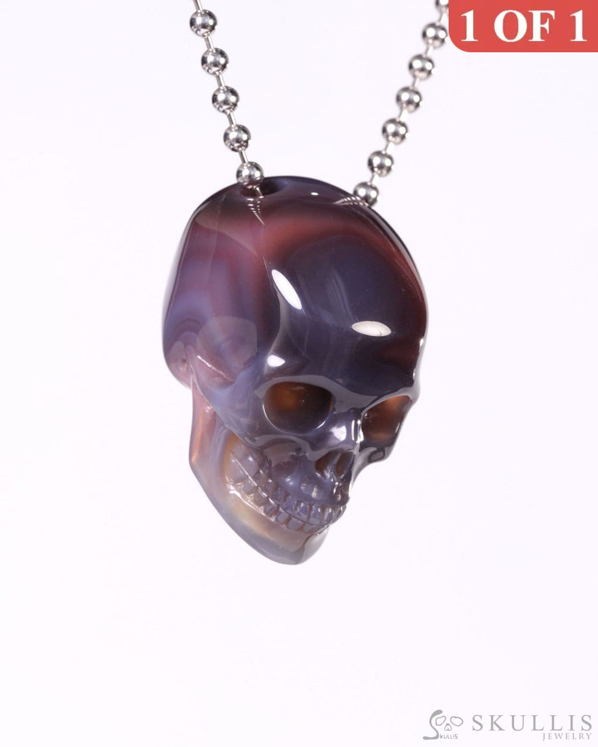 Hollow Essence - Gem Skull Pendant Necklace of Mozambique Agate Carved Hollow Skull - Y9500453 - Skull Pendants