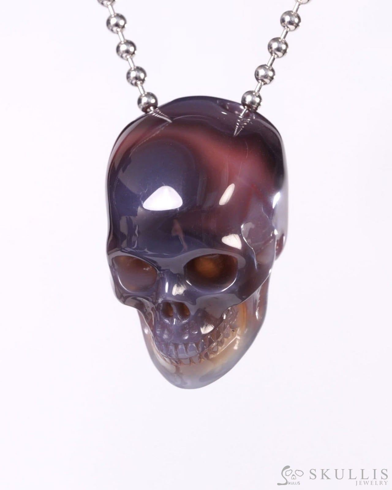 Hollow Essence - Gem Skull Pendant Necklace of Mozambique Agate Carved Hollow Skull - Y9500453 - Skull Pendants