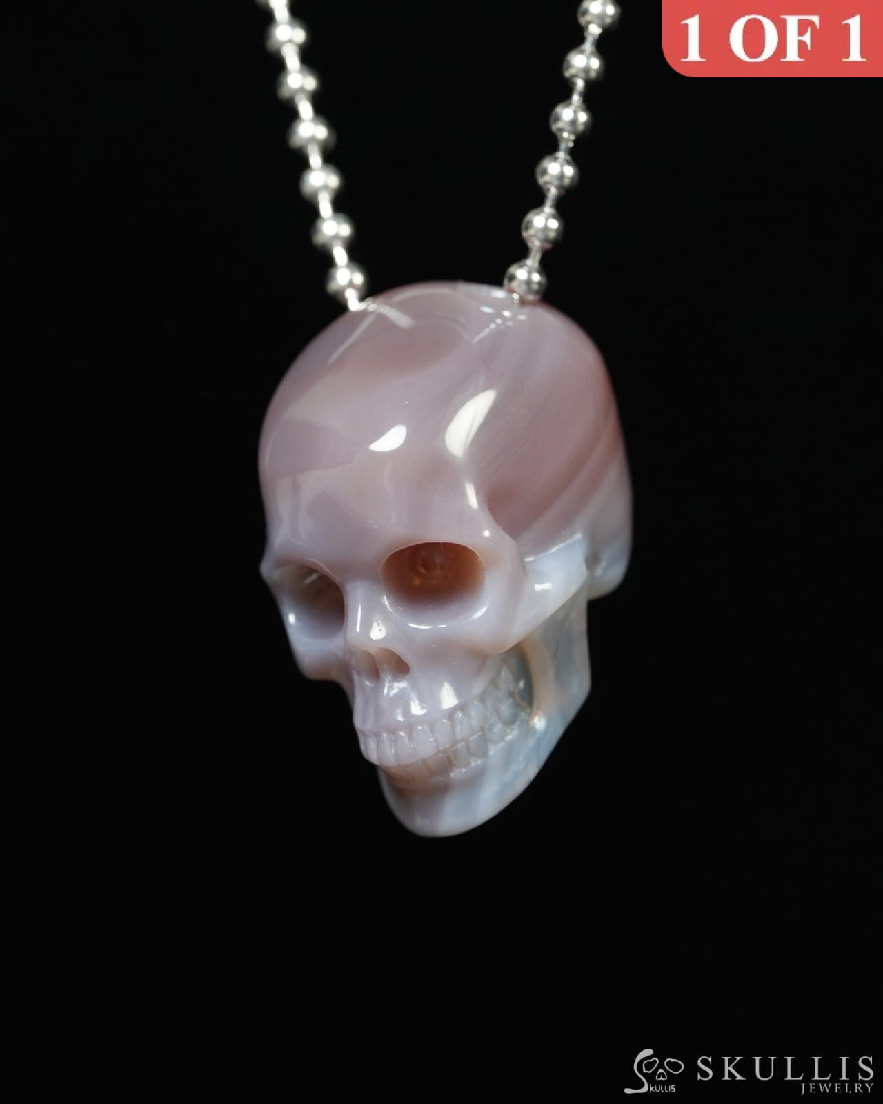 Hollow Essence - Gem Skull Pendant Necklace of Mozambique Agate Carved Hollow Skull - Y9900348 - Skull Pendants