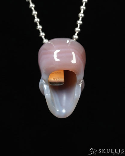Hollow Essence - Gem Skull Pendant Necklace of Mozambique Agate Carved Hollow Skull - Y9900348 - Skull Pendants