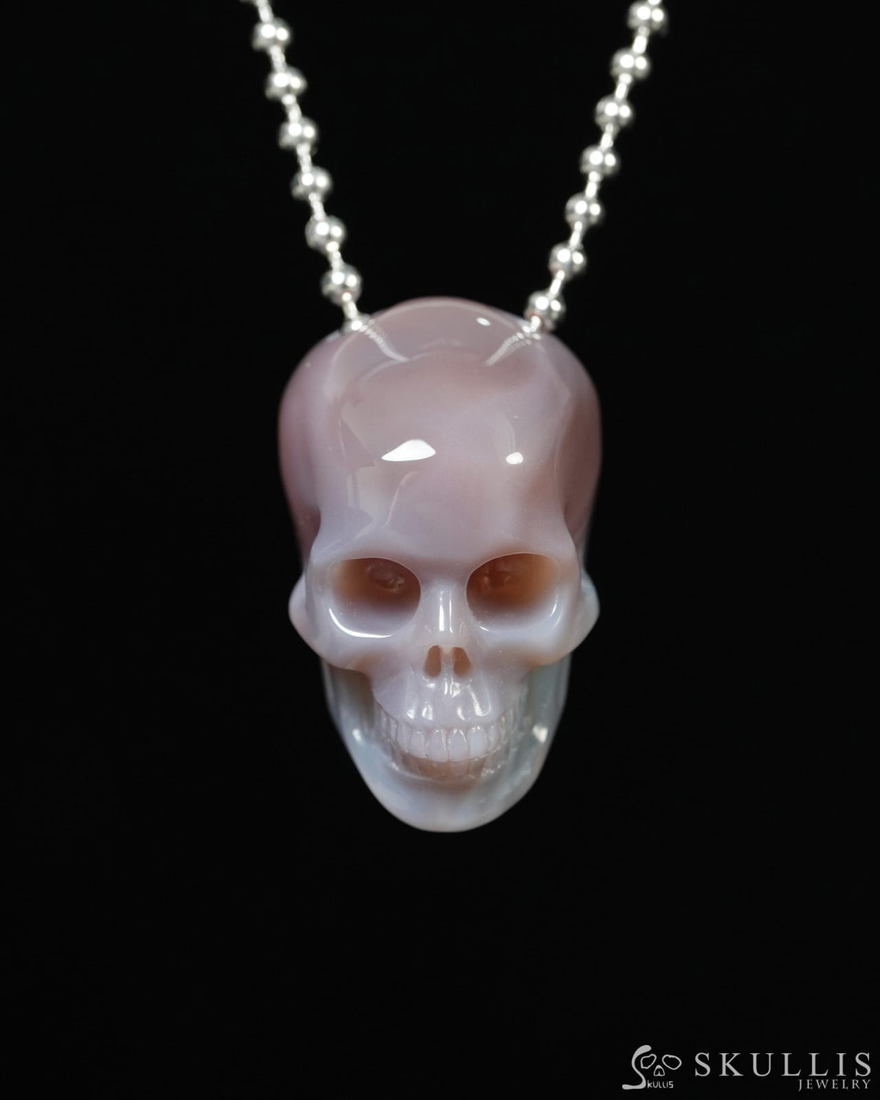 Hollow Essence - Gem Skull Pendant Necklace of Mozambique Agate Carved Hollow Skull - Y9900348 - Skull Pendants
