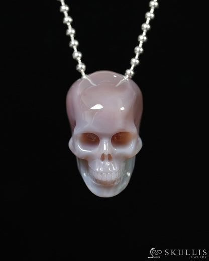 Hollow Essence - Gem Skull Pendant Necklace of Mozambique Agate Carved Hollow Skull - Y9900348 - Skull Pendants