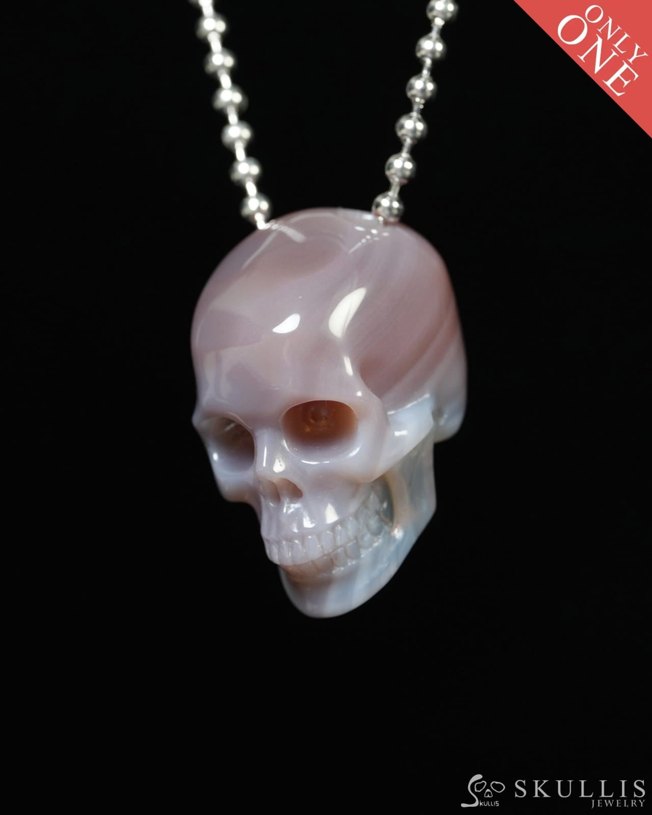 Hollow Essence - Gem Skull Pendant Necklace of Mozambique Agate Carved Hollow Skull - Y9900348 - Skull Pendants