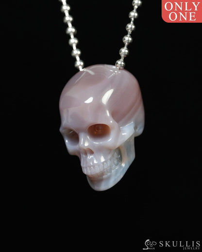 Hollow Essence - Gem Skull Pendant Necklace of Mozambique Agate Carved Hollow Skull - Y9900348 - Skull Pendants