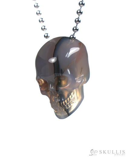Gem Skull Pendant Necklace of Mozambique Agate Carved Hollow Skull with 925 Silver Chain - ZR19900063 Skull Pendants