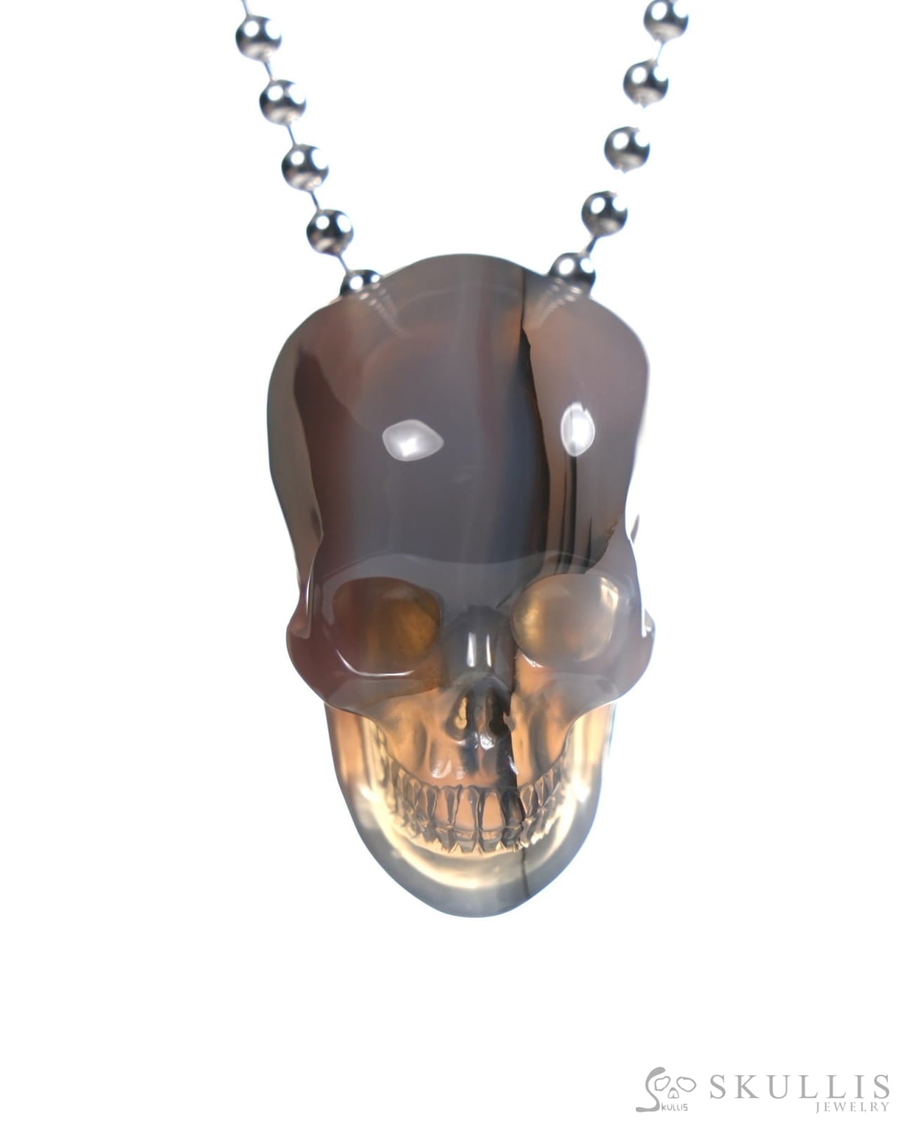 Gem Skull Pendant Necklace of Mozambique Agate Carved Hollow Skull with 925 Silver Chain - ZR19900063 Skull Pendants