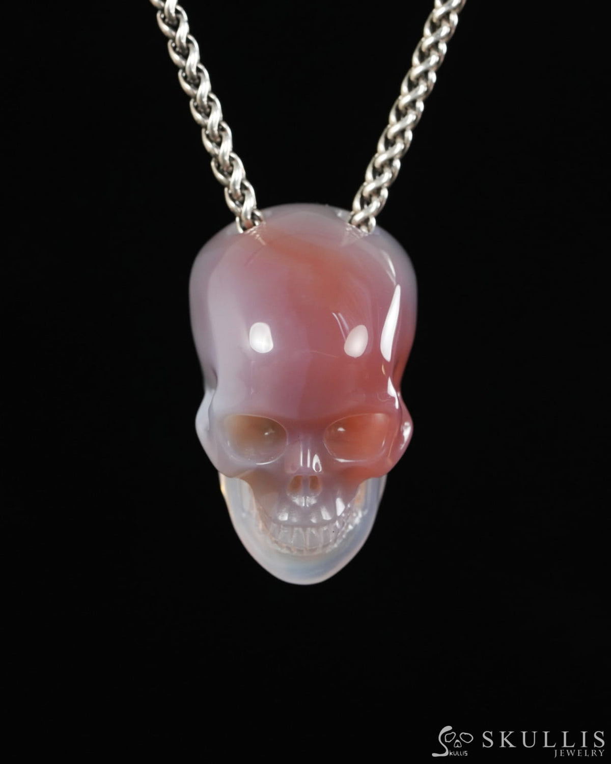 Hollow Essence - Gem Skull Pendant Necklace of Mozambique Agate Hand Carved Hollow Skull - 9900536 - Skull Pendants