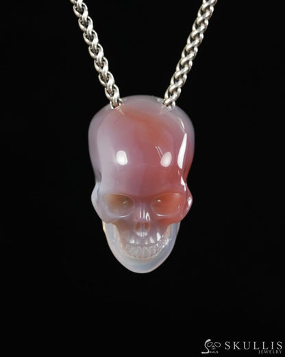 Hollow Essence - Gem Skull Pendant Necklace of Mozambique Agate Hand Carved Hollow Skull - 9900536 - Skull Pendants