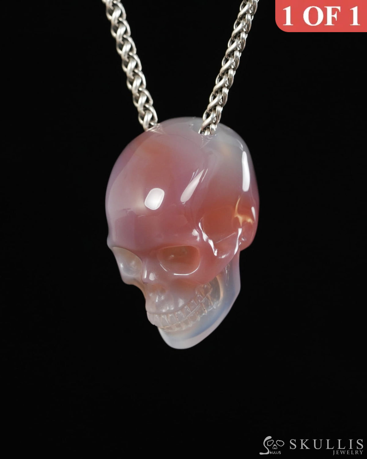 Hollow Essence - Gem Skull Pendant Necklace of Mozambique Agate Hand Carved Hollow Skull - 9900536 - Skull Pendants