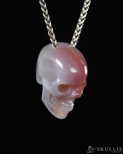 Hollow Essence - Gem Skull Pendant Necklace of Mozambique Agate Hand Carved Hollow Skull - 9900536 - Skull Pendants