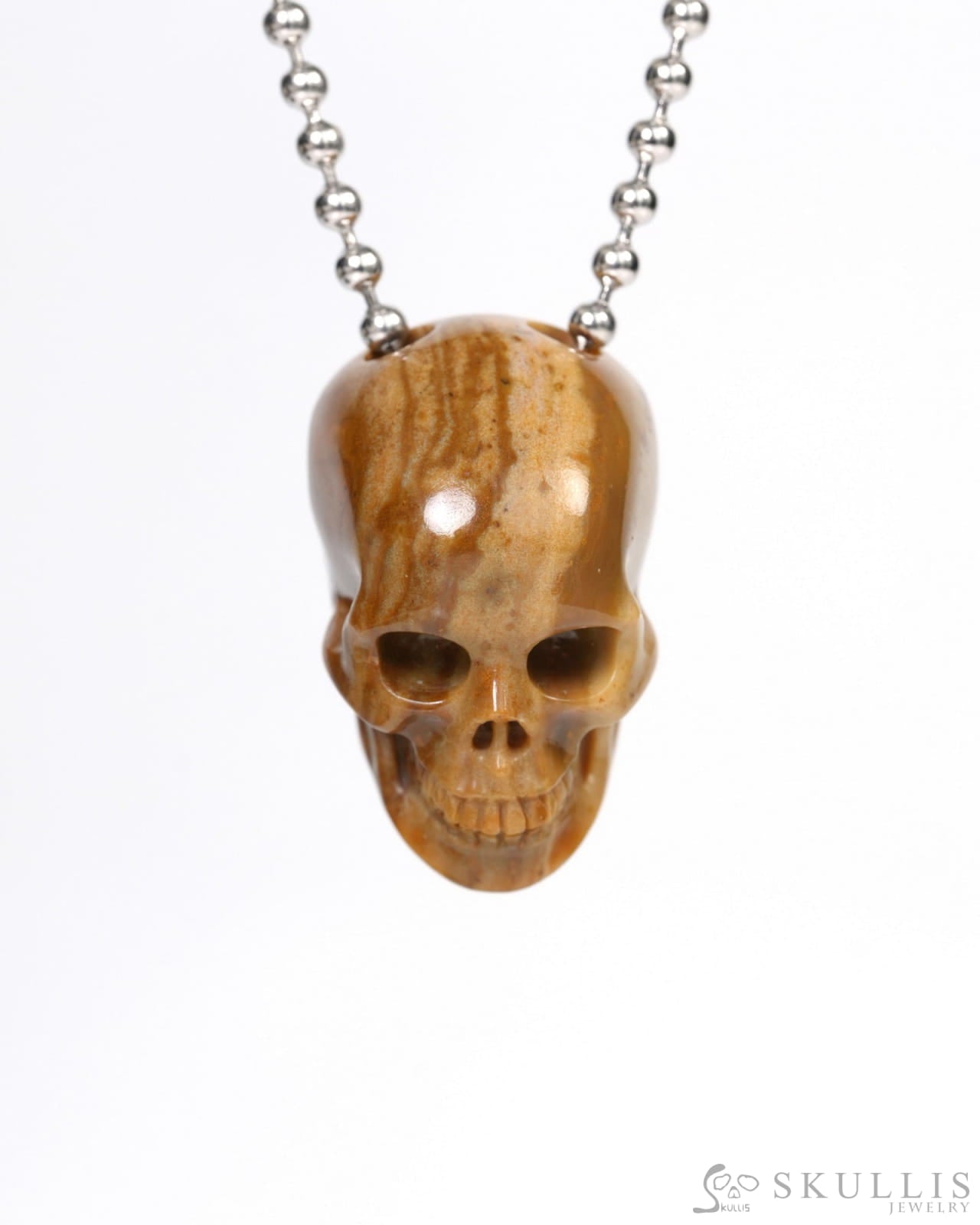 Hollow Essence - Gem Skull Pendant Necklace of Petrified Wood Carved Hollow Skull - 9900214 - Skull Pendants