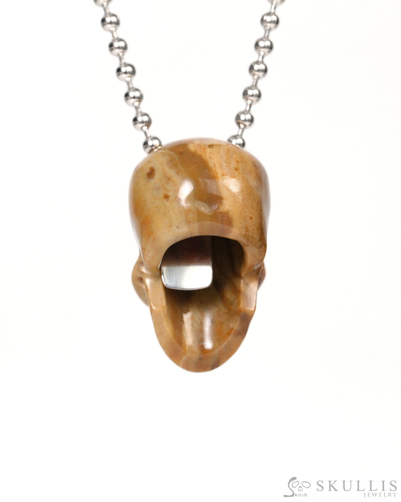 Hollow Essence - Gem Skull Pendant Necklace of Petrified Wood Carved Hollow Skull - 9900214 - Skull Pendants