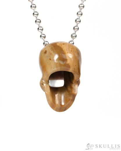 Hollow Essence - Gem Skull Pendant Necklace of Petrified Wood Carved Hollow Skull - 9900214 - Skull Pendants