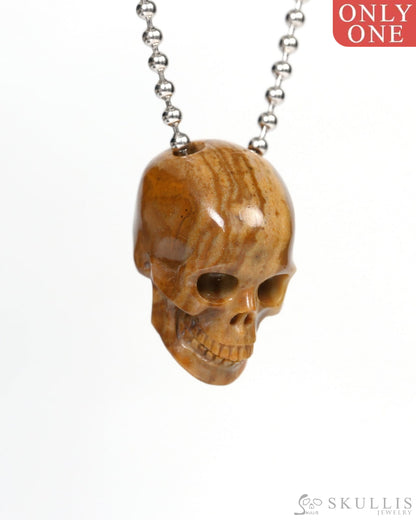 Hollow Essence - Gem Skull Pendant Necklace of Petrified Wood Carved Hollow Skull - 9900214 - Skull Pendants