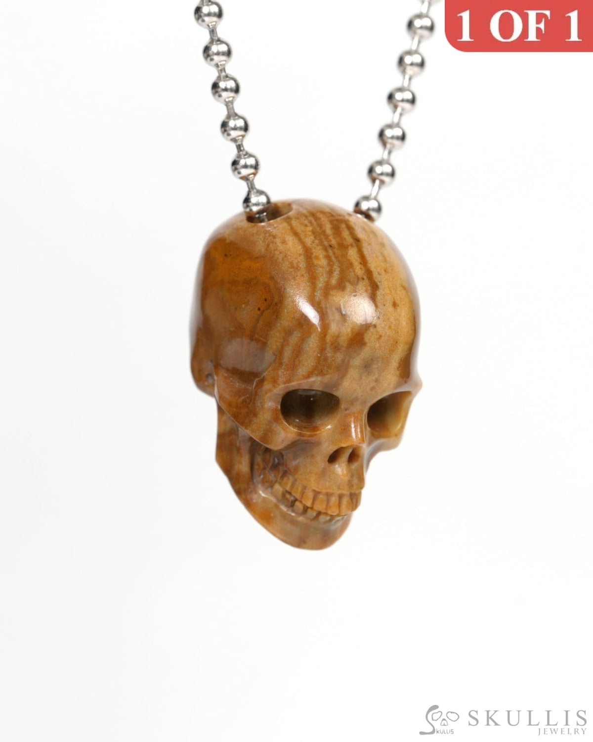 Hollow Essence - Gem Skull Pendant Necklace of Petrified Wood Carved Hollow Skull - 9900214 - Skull Pendants