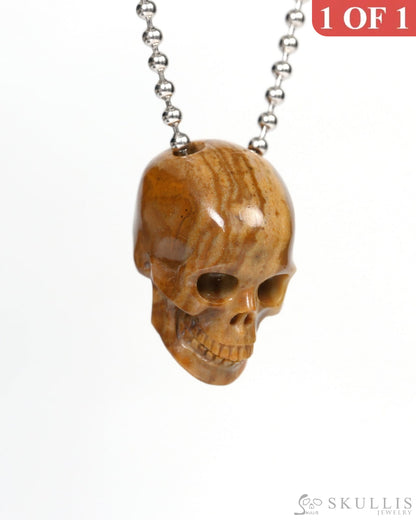 Hollow Essence - Gem Skull Pendant Necklace of Petrified Wood Carved Hollow Skull - 9900214 - Skull Pendants