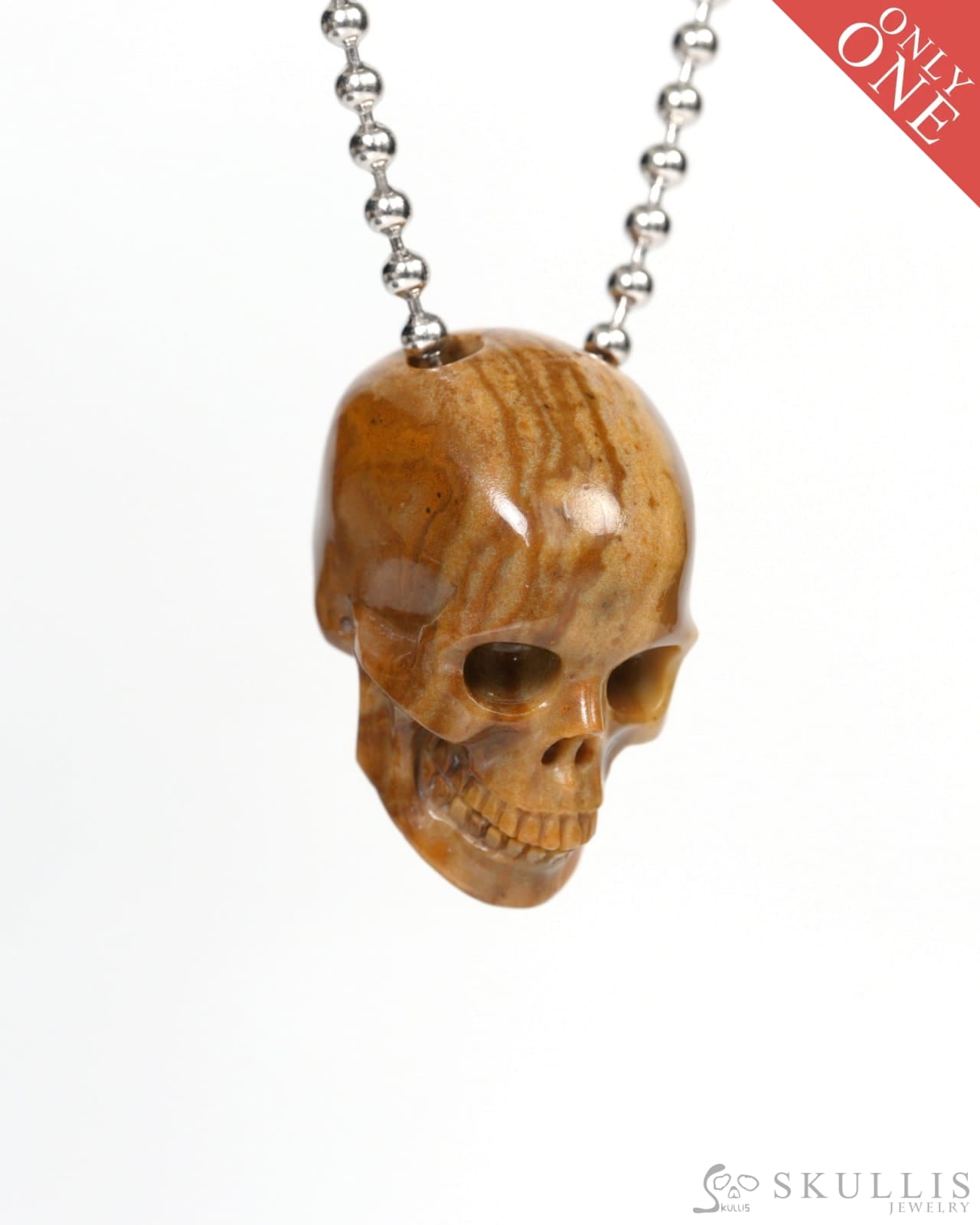 Hollow Essence - Gem Skull Pendant Necklace of Petrified Wood Carved Hollow Skull - 9900214 - Skull Pendants