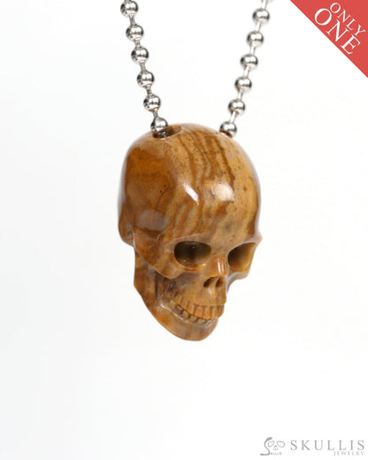 Hollow Essence - Gem Skull Pendant Necklace of Petrified Wood Carved Hollow Skull - 9900214 - Skull Pendants