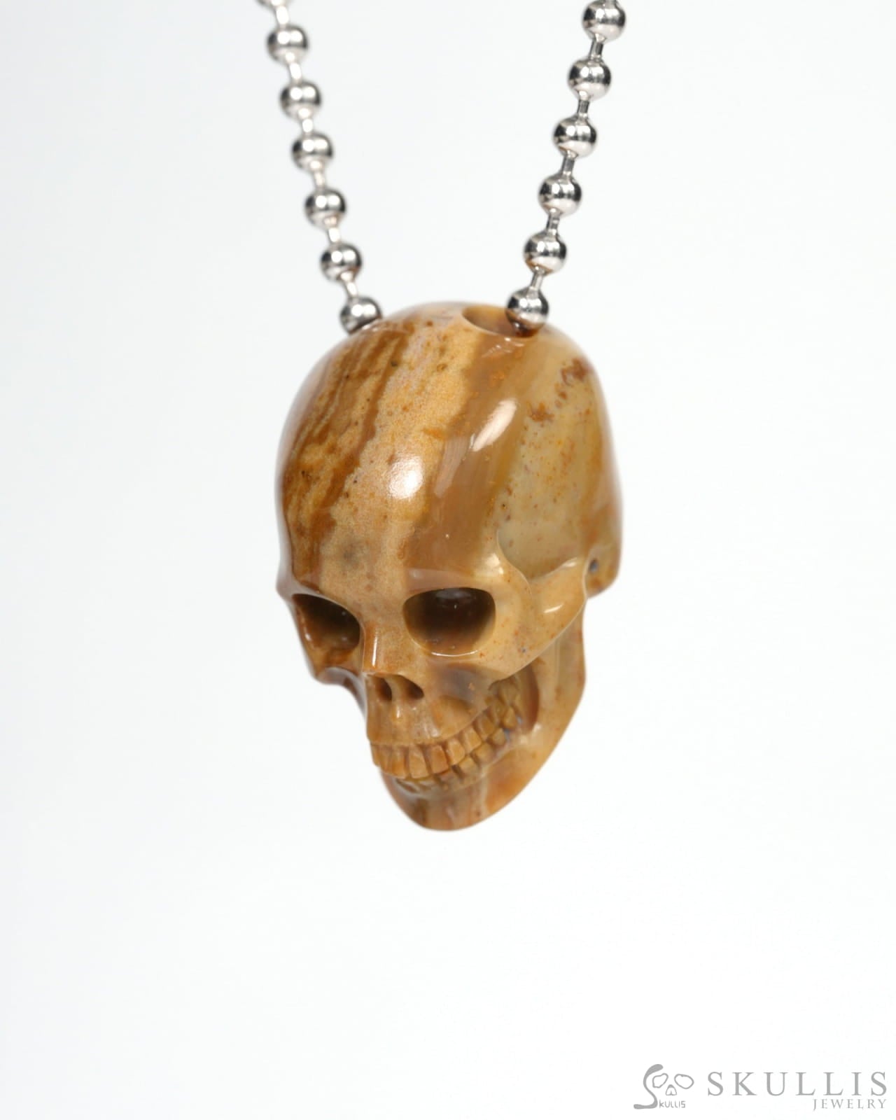 Hollow Essence - Gem Skull Pendant Necklace of Petrified Wood Carved Hollow Skull - 9900214 - Skull Pendants