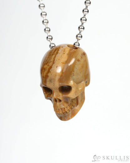 Hollow Essence - Gem Skull Pendant Necklace of Petrified Wood Carved Hollow Skull - 9900214 - Skull Pendants