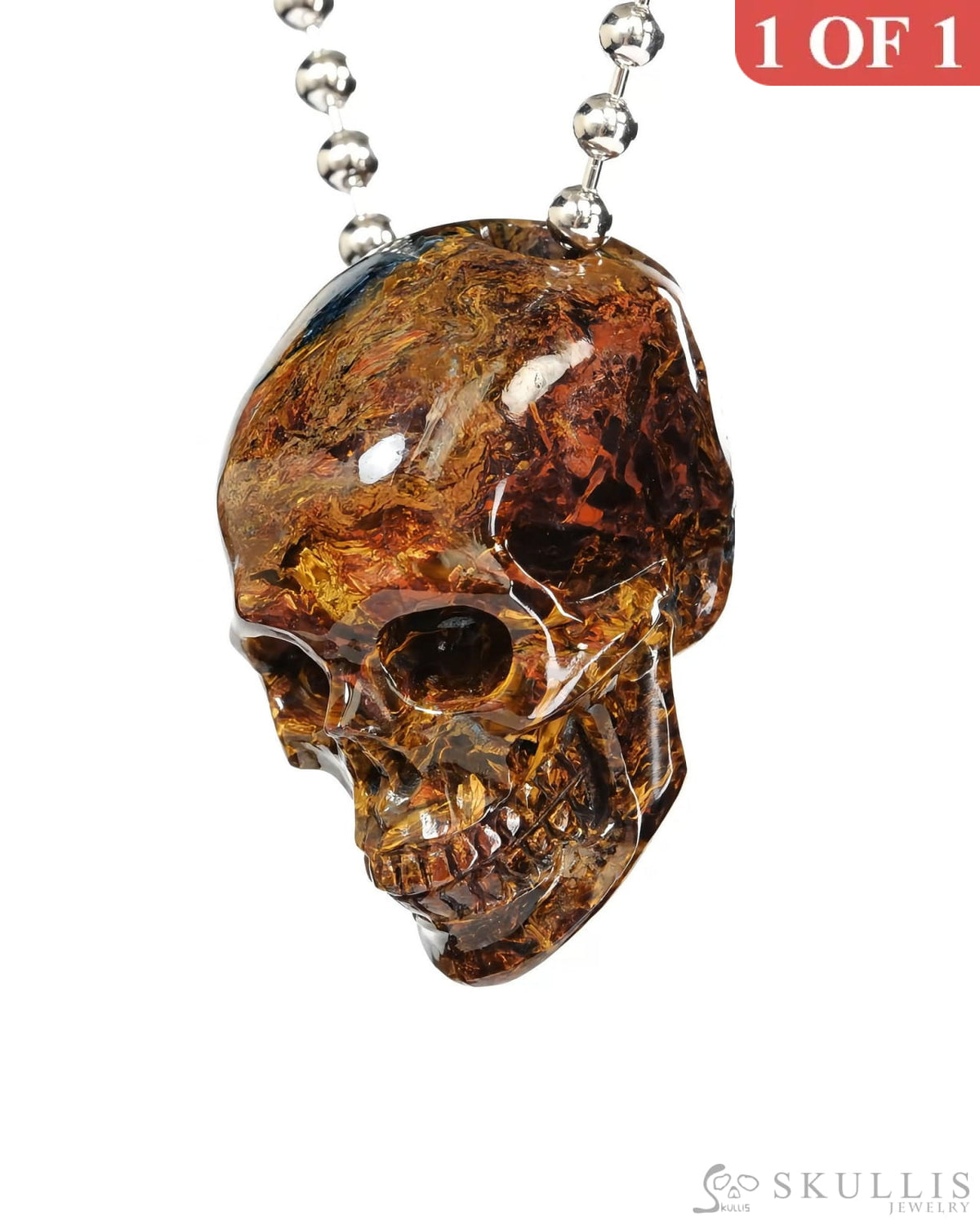 Hollow Essence - Gem Skull Pendant Necklace of Pietersite Carved Hollow Skull - ZR19500440 - Skull Pendants