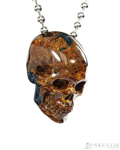 Hollow Essence - Gem Skull Pendant Necklace of Pietersite Carved Hollow Skull - ZR19500440 - Skull Pendants