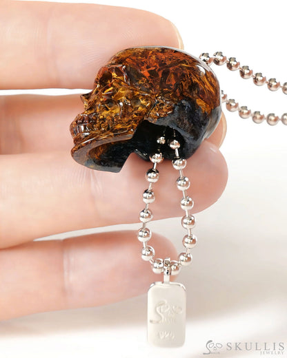 Hollow Essence - Gem Skull Pendant Necklace of Pietersite Carved Hollow Skull - ZR19500440 - Skull Pendants