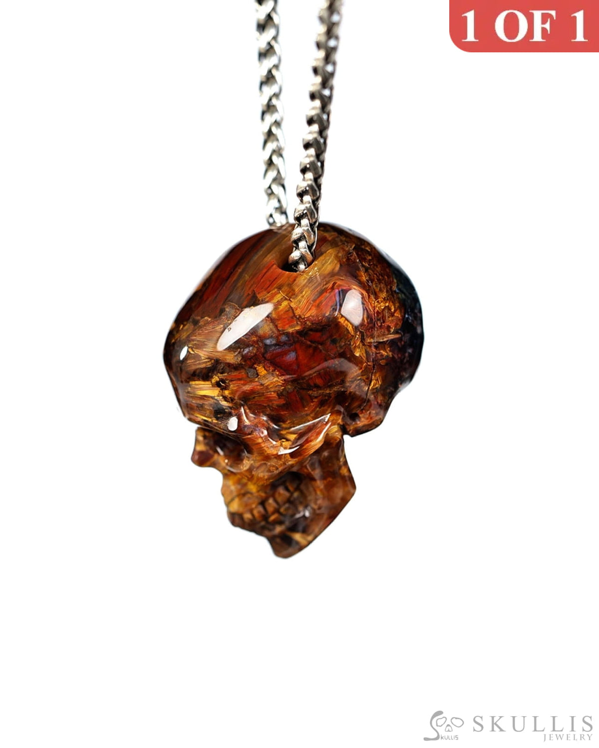 Hollow Essence - Gem Skull Pendant Necklace of Pietersite Hand Carved Hollow Skull - 9900545 - Skull Pendants