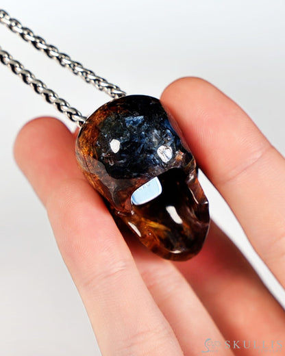 Hollow Essence - Gem Skull Pendant Necklace of Pietersite Hand Carved Hollow Skull - 9900545 - Skull Pendants