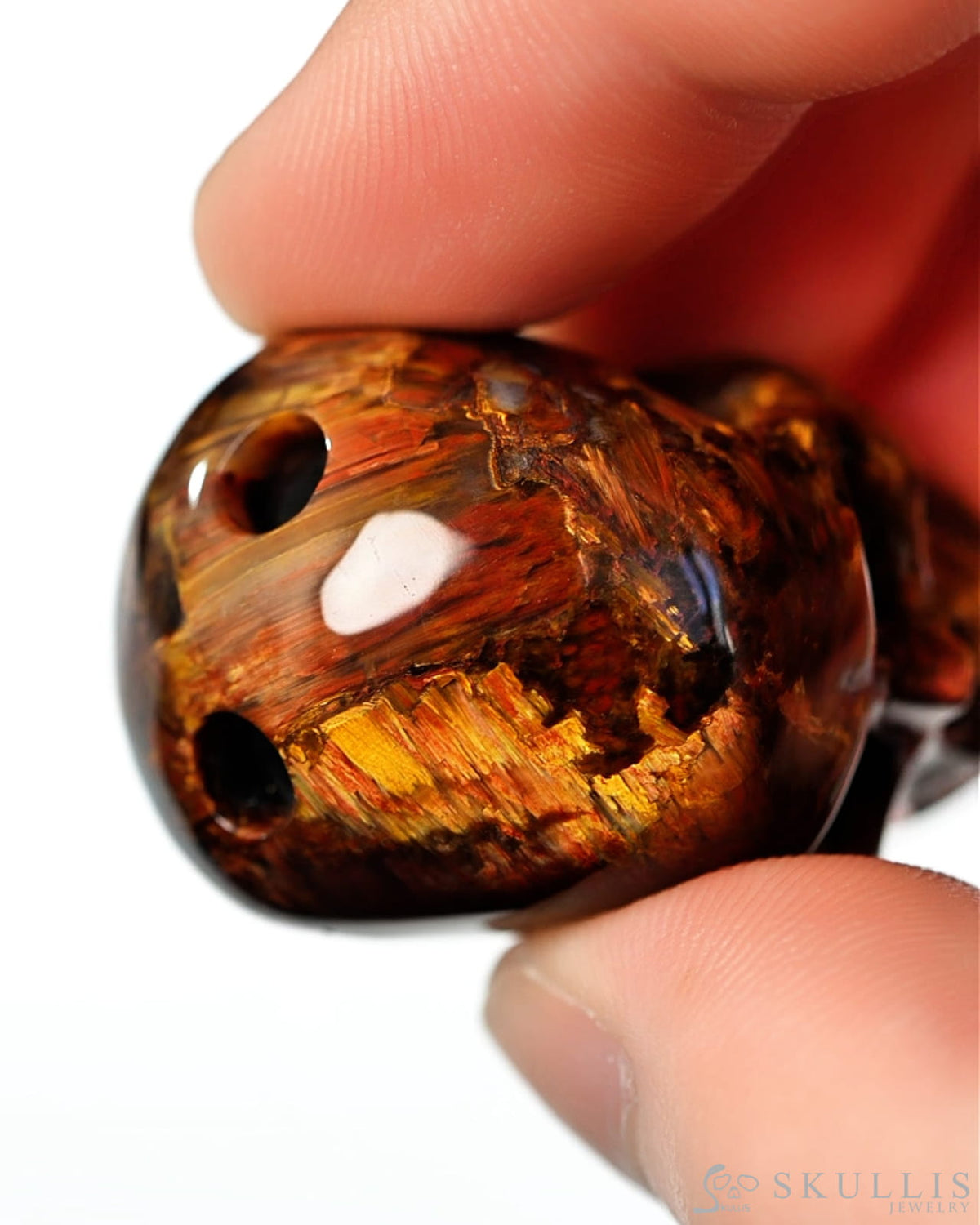 Hollow Essence - Gem Skull Pendant Necklace of Pietersite Hand Carved Hollow Skull - 9900545 - Skull Pendants