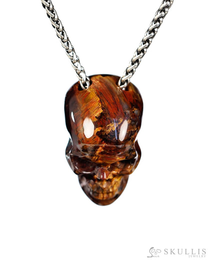 Hollow Essence - Gem Skull Pendant Necklace of Pietersite Hand Carved Hollow Skull - 9900545 - Skull Pendants