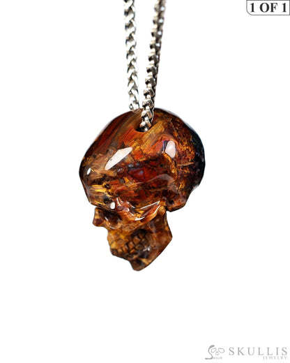 Hollow Essence - Gem Skull Pendant Necklace of Pietersite Hand Carved Hollow Skull - 9900545 - Skull Pendants
