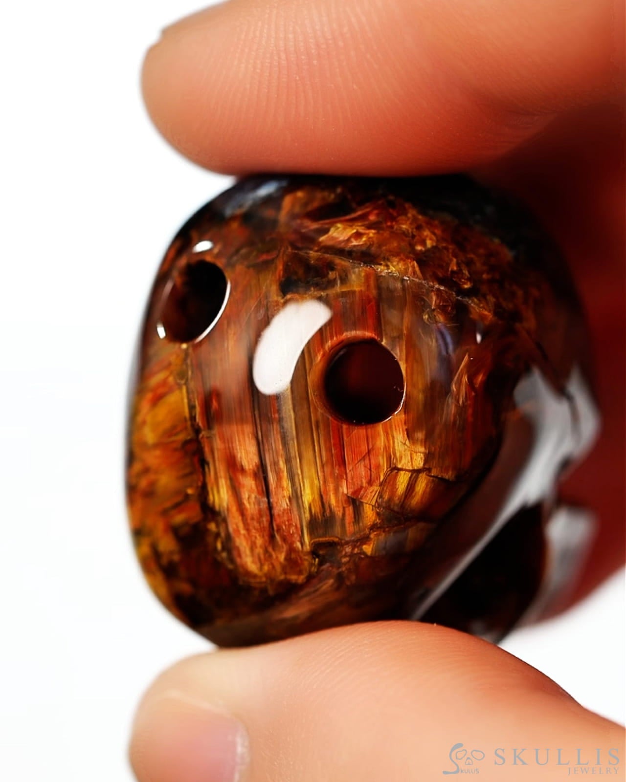 Hollow Essence - Gem Skull Pendant Necklace of Pietersite Hand Carved Hollow Skull - 9900545 - Skull Pendants