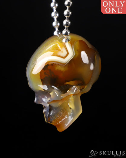 Gem Skull Pendant Necklace Of Brazilian Agate Carved Skull In 925 Sterling Silver Skull Pendants